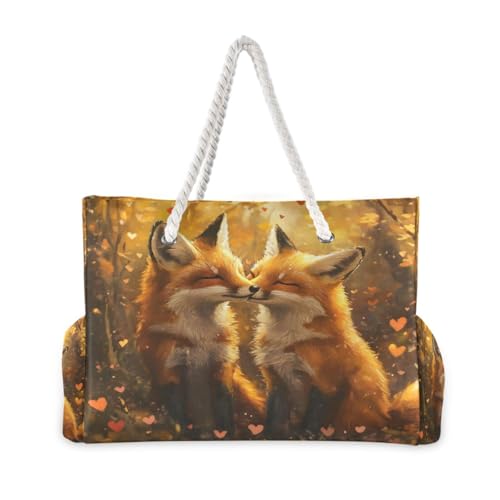 Two Foxes Kissing Beach Bag & Travel Tote Bag Large Sandproof with Zipper Closure, Wet Pouch for Swim Gym Travel, Lightweight Foldable Outdoor Bag2