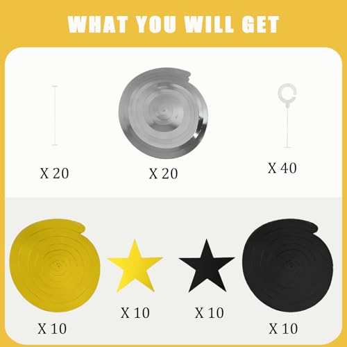 Image of 40Pcs Hanging Stars Swirls Party Decorations Plastic Star Spirals Streamers Foil Ceiling Decor for Birthday All Kinds of Parties Classroom Home (Gold, Black, Silver)