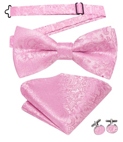 Image of Dubulle Mens Paisley Striped Bowtie Set Pre-tied Bowtie for Men and Pocket Square Set Wedding Business
