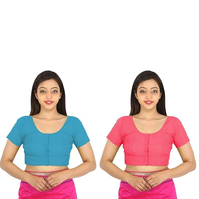 Image of Namita Women's Rubia Cotton Half Sleeve Blouse Combo (U-COT-COM-2-CYAN-BRINKPINK-36 Cyan, Brink Pink 36)