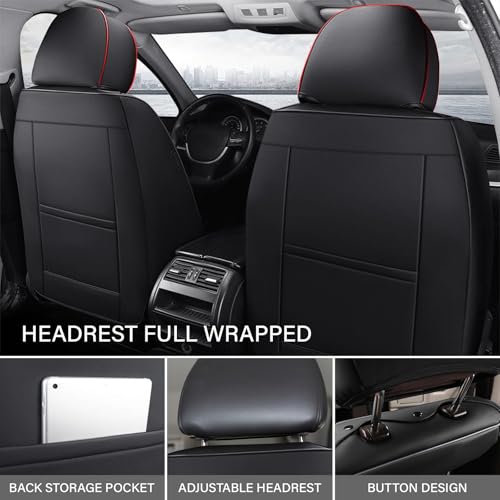 Image of Car Seat Cover Fit 98% of MINI 2000-2025,Premium Nappa Leather Breathable Waterproof Sports Seat Cover,Easy to Install Automotive Seat Covers Full Set（Black & RED LINE）
