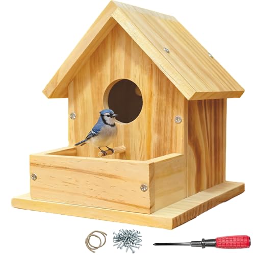 Paiaojia Bird House Outdoor Hanging, Wooden Bird Houses for Outside, Bird Nest Feeder Kit for Backyard Courtyard Patio Decor with Bolt Driver, DIY Detachable