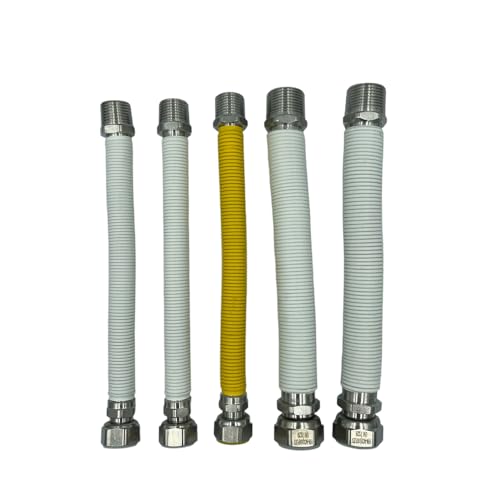 HM | Kit installazione caldaia, tubi flessibili acciaio inox 220-420mm, 1/2 e 3/4 MF acqua e gas, guarnizioni incluse | Montaggio rapido, adattabile