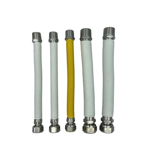 Kit para instalación de caldera de 1/2 gas revestido, tubos flexibles extensibles de acero inoxidable de 220 – 420 mm, incluye 1 unidad de 1/2 mf de gas, 2 unidades de 1/2 mf de agua, incluye juntas
