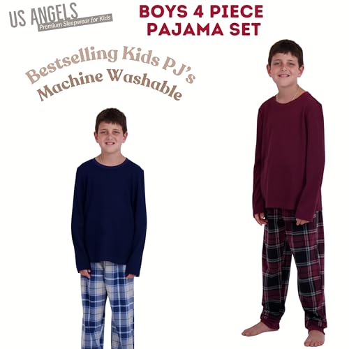Image of US Angels Pajamas Set for Boys, 4-Piece Set, Short Sleeve Shirt with Pajama Shorts