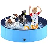 Niubya Foldable Dog Pool, Collapsible Hard Plastic Dog Swimming Pool, Portable Bath Tub for Pets Dogs and Cats, Pet Wading Pool for Indoor and Outdoor, 64 x 12 Inches
