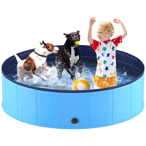 Niubya Foldable Dog Pool, Collapsible Hard Plastic Dog Swimming Pool, Portable Bath Tub for Pets Dogs and Cats, Pet Wading Pool for Indoor and Outdoor, 64 x 12 Inches