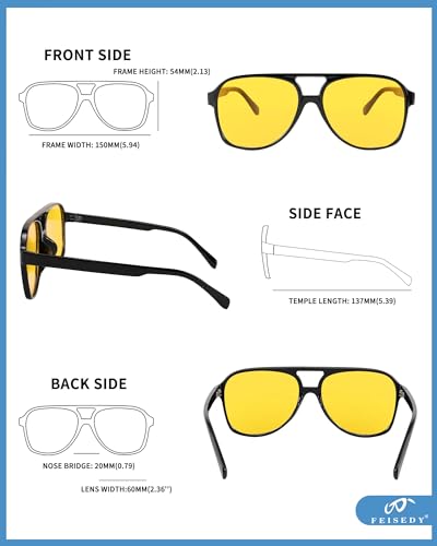 Image of FEISEDY Vintage Retro 70s Plastic Aviator Sunglasses Women Men Classic Large Squared Frame B2751