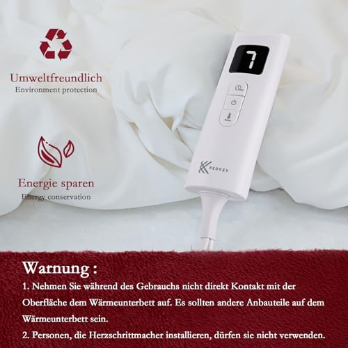 Miniatura 5 de Redkey Calienta Camas Eléctrico Doble,Manta Electrica Con 2 Zonas De Temperatura,170x150cm,Apagado Automático,7 Niveles De Temperatura,Calientacamas
