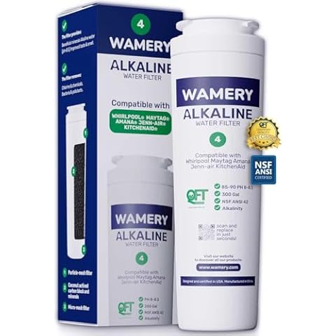 Wamery Alkaline Refrigerator Water Filter 4 Replacement - Compatible with Whirlpool, Maytag UKF8001, EDR4RXD1, Jennair - Enhances pH, Reduces Contaminants, 1-Pack Cover