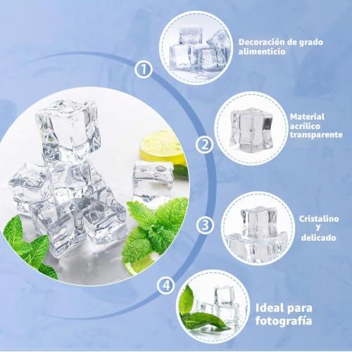 Miniatura 4 de Lanskylan 25 Pcs Cubitos De Hielo De Acrílico Cubitos De Hielo Artificial Cubitos De Hielo Reutilizables Transparente Cubitos De Hielo Cubo Hielo Falso Para Decoración De Fotografía 30mm