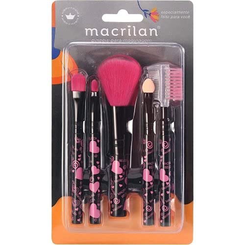 Kit Kp5-35 com 5 Pincéis Para Maquiagem - Coração G Rosa, Macrilan