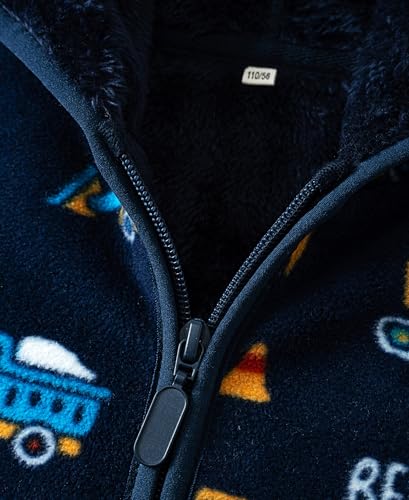 Image of Boys Girls Polar Fleece Jacket with Hood Toddler Coat 2-12 Years | Soft Full Sherpa Fleece Lining, Anti-Pilling, Mid-Weight, Easy Zip-Up, Hooded Design, Hand-Warm Pockets, Elastic Cuffs & Hem