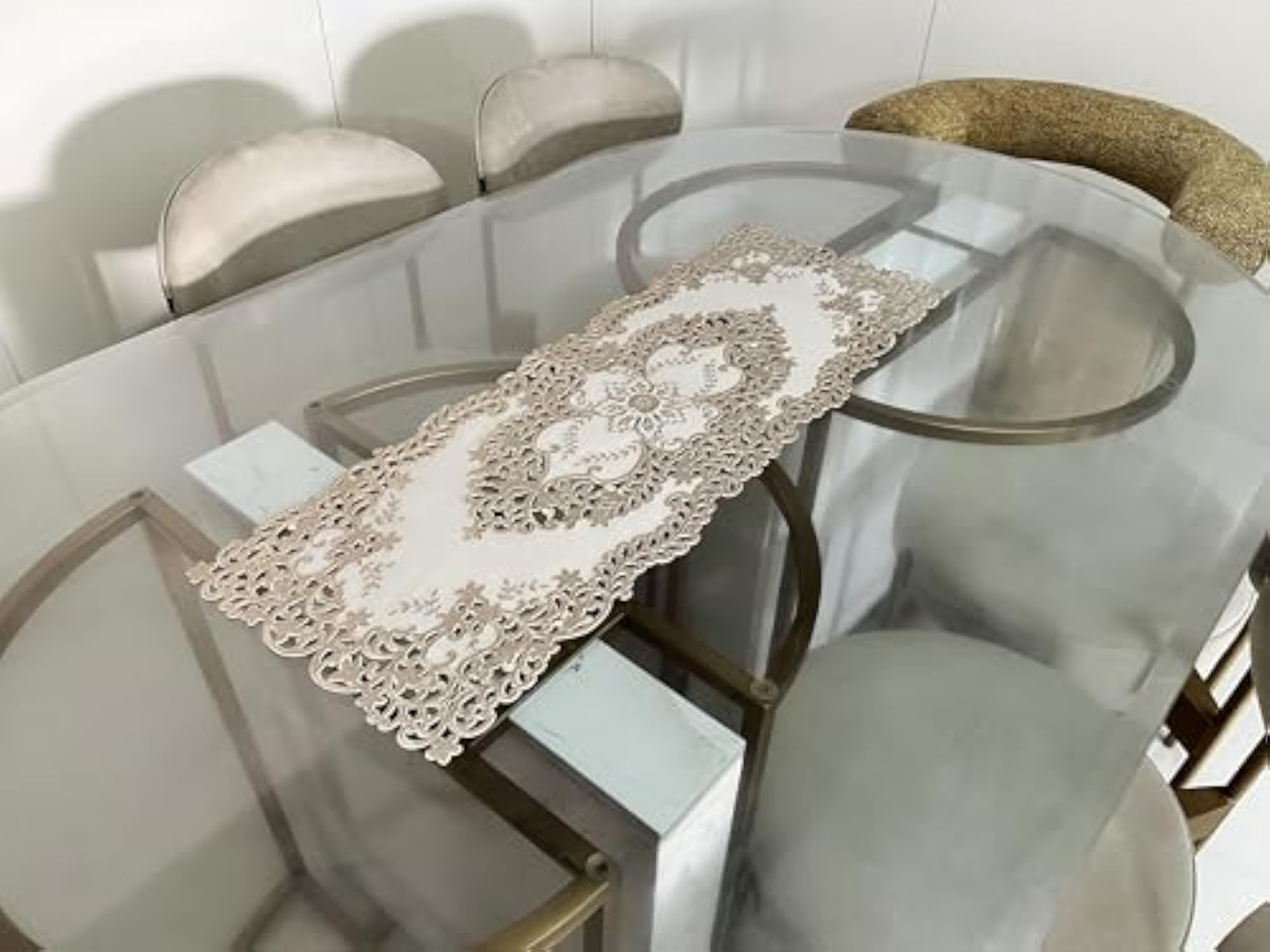 Gold, White 30 cm Table Runner (PVC)