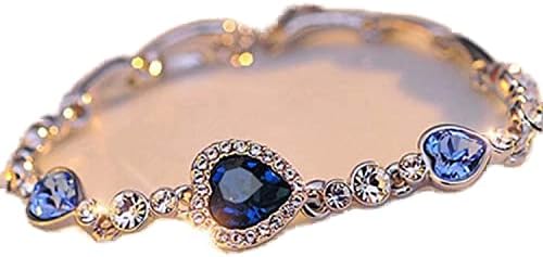 Ladies Silver Lovely Crystal Heart Shape Pendant Bracelet Lucky Gemstone Chain Plain Bracelet Jewellry Decoration for Women Girl