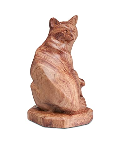 Handicraftviet Wood Small Cat Sculpture Modern Decor, Small Cat Figurine For Desk Office And Home Decor, Wooden Cat Stutue For Cat Gifts For Cat Lovers, 2 In Tall (Natural Wood Cat, Black) #TOP2