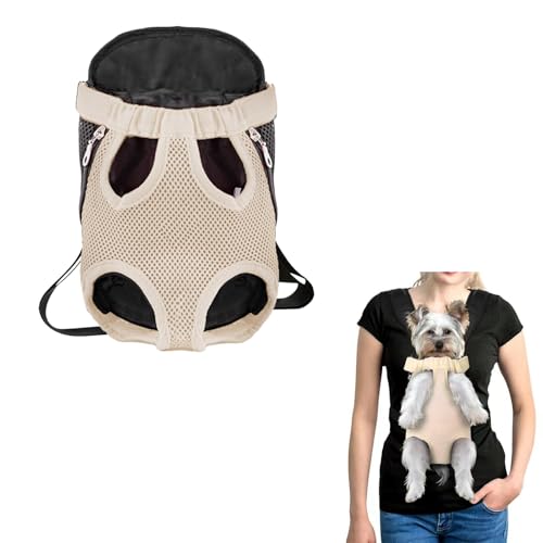 HTTDSLF Zaino per Cani, Borsa Anteriore Regolabile per Portare Cane, Zaino Pettorale Per Animali Domestici, Trasportino Gatto, per Viaggio, Campeggio, M, Beige