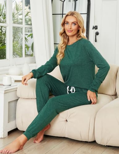 Image of LOCUBE Women's Pajama Set Soft Comfy 2-Piece Long Sleeve Lounge Sleepwear with Drawstring Pants and Pockets