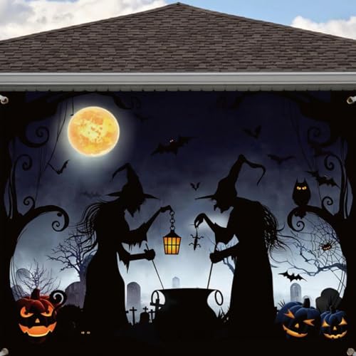 Decoración de Halloween para puerta de garaje con brujas ideal para fotos familiares de terror