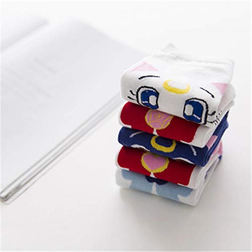 MIWNXM 10 Pares Cute Cartoon Socks Breathable Soft Cotton Sock For Women Sailor Moon Ice Moon Female...