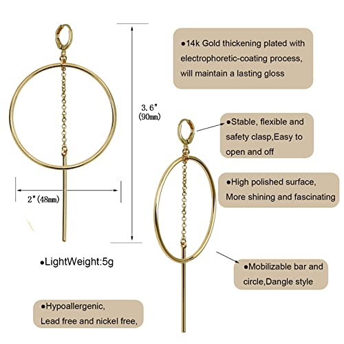 14K Gold Hoops Earrings For Women, High Polished Dangly Bar Earrings Cute And Aesthetic Earrings For Women Girls #TOP4