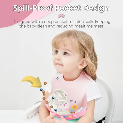 Image of StarAndDaisy Reusable Silicone Bib for Baby with Adjustable Buttons for Mess-Free Feeding