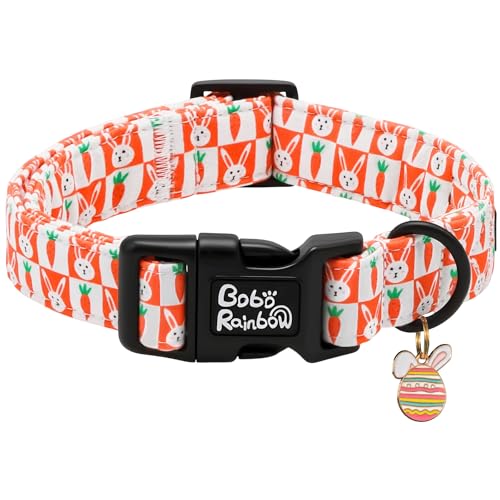 Image of Dog Collars, Easter Orange Carrot Rabbit Print Pet Collar Holiday Cute Durable Adjustable Pendant Gift Collar with Quick Release Plastic Buckle for Large Dogs