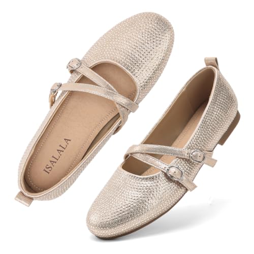Women's Mary Jane Flats Rhinestone Shoes Ballet Flats For Women by ISALALA - Used condition - Image 3