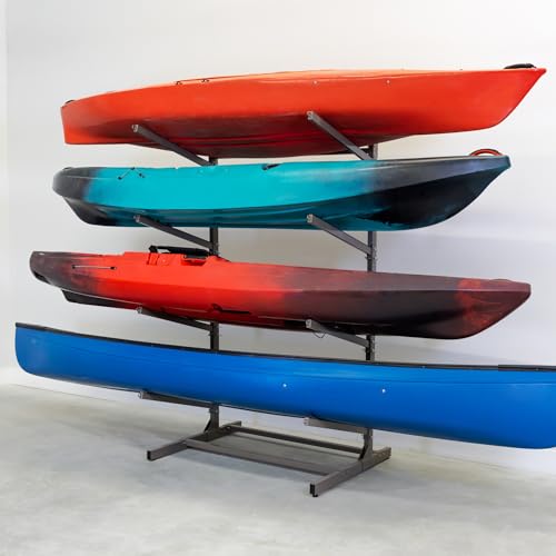 Image of Teal Triangle Adjustable Freestanding Kayak Storage Rack, Holds 4 Kayaks