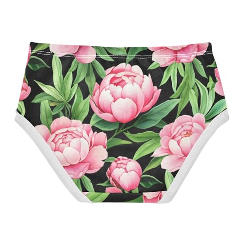 Designer Toddler Underwear Floral 2t Cotton Panties for Girl Pink Peony Floral Rose Green Leaves Kids Undies Briefs2