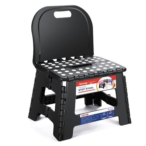Image of Folding Kids Step Stool with Back Support for Kids,9 inch Plastic Kids Chair for Outdoor or Indoor Kitchen Step Stools and Bathroom Stool for Toddlers Boys Girls