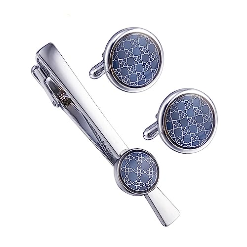 Gemelos y clip de corbata para hombre conjunto de esmoquin plateado 2