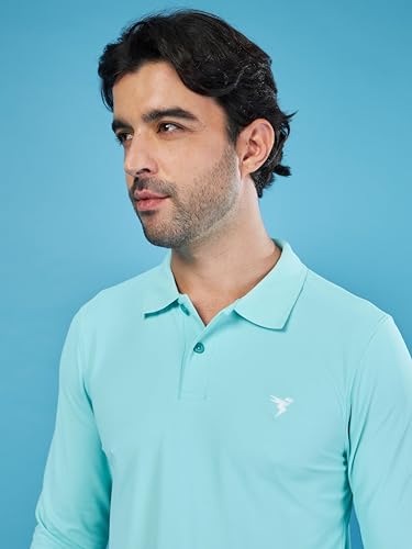 Image of TECHNOSPORT Mens Slim Fit Polyester Active Wear Collar Polo T-Shirt with Long Sleeves for Workout, Sports