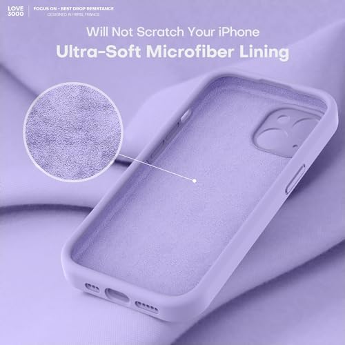 Image of LOVE 3000 Designed for iPhone 13 Case, Premium Silicone with [Camera Protection] [Soft Anti-Scratch Microfiber Lining] Shockproof Protective Phone Case for iPhone 13 Women Men Girls 6.1 inch, Light Purple
