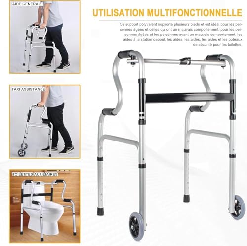 Andador andador con asiento plegable – Ayuda de movilidad de altura ajustable para personas mayores, marco de aluminio ligero, estabilidad mejorada para mayor seguridad y comodidad