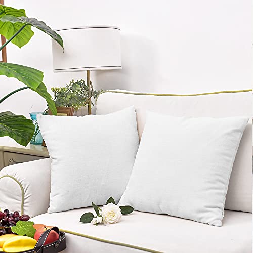 Image of CaliTime Pack of 2 Cozy Throw Pillow Covers Cases for Couch Sofa Home Decoration Solid Dyed Soft Chenille 12 X 12 Inches True White