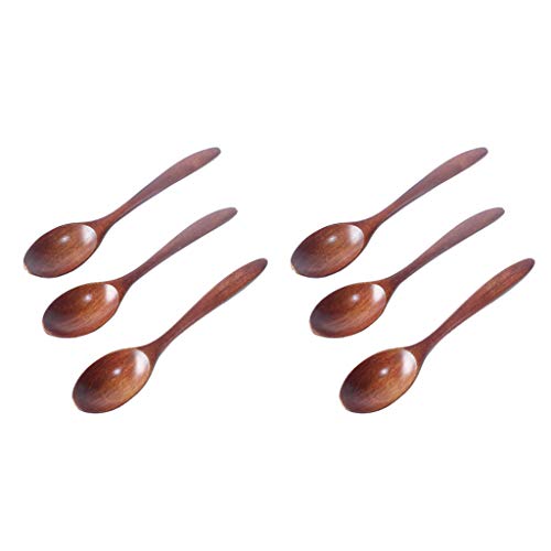 caralin 6 Small Wooden Spoons Teaspoon Soup Spoon Used for Coffee jam Soup Wooden Spoon Primary Color