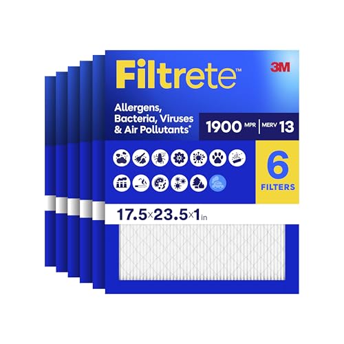 Image of Filtrete 17.5x23.5x1 Air Filter, MERV 13 MPR 1900, Allergens, Bacteria, Viruses & Air Pollutants, 3-Month AC /Furnace Filters, Cleaner Air Reliable Airflow, 6 HVAC Filters(Act Size 17.18x23.18x0.78 in)