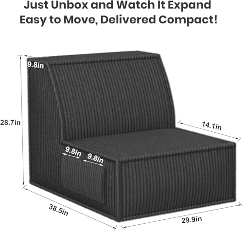 Image of Single Sofa Seat, Memory Foam Couch with Back Support, Mini Sofa, Resistant to Sagging, Suitable for Small Spaces, Living Rooms, Apartments, Dorms, Offices, Black