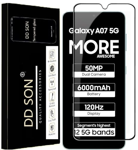 Image of DD SON Premium Tempered Glass Screen Protector Guard Compatible For Samsung Galaxy A07 5G / Galaxy A07 4G / Samsung Galaxy M07 / Samsung Galaxy F07 (6.7 Inch, Pack of 1) | Edge to Edge Coverage With Easy to installation kit for Smartphone