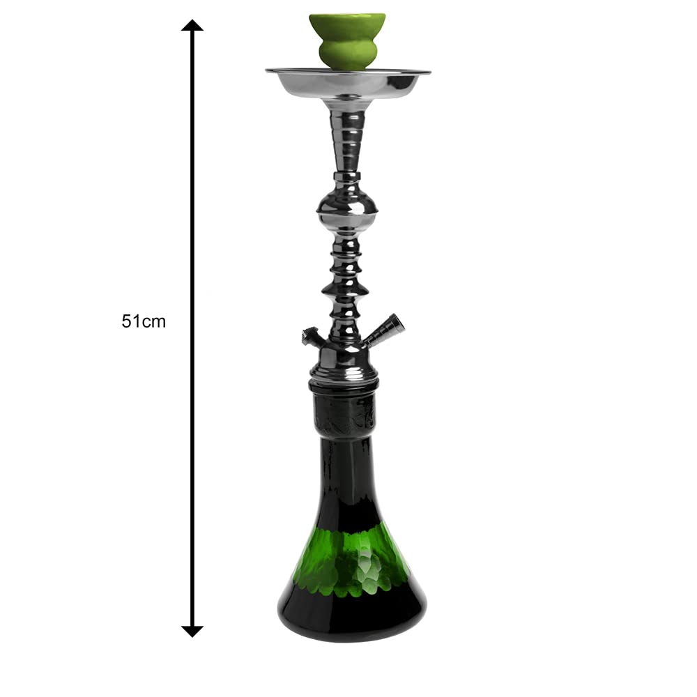 HIBRON Cachimba Grande 51cm Premium Kit Completo, con Cazoleta de Cerámica, 1 Manguera y Base de Cristal Translúcido