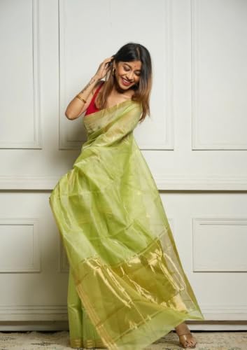 Image of Flosive inchWomen's Premium Pure Cotton Silk Saree with Golden Zari Border and Butti Work | Traditional Handloom Style Saree for Festive & Office Wear
