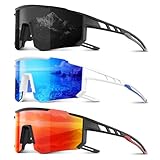 Foliful 3 Pack Polarized Sports Sunglasses Men Women, Running Mens Sunglasses UV Protection for Baseball Cycling Fishing, Ice Blue/Grey/Red
