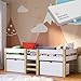 Produktbild Bellabino Aspy Kinderbett 90x200 cm  Hochbett mit Matratze, 2 Schubladen, Rausfallschutz & Lattenrost  Halbhochbett mit Leiter aus Kiefer Massivholz in Weiß/Natur  Babybett für Jungen und Mädchen