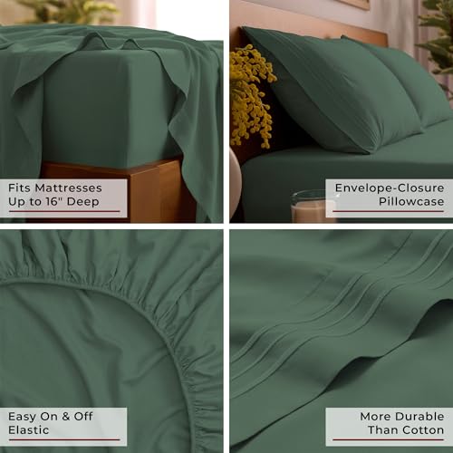 Image of Mellanni Queen Sheets Set - 4 PC Iconic Collection Bedding | Hotel Luxury, Extra Soft, Cooling Bed Sheets - Wrinkle, Fade, Stain Resistant (Queen, Emerald Green)