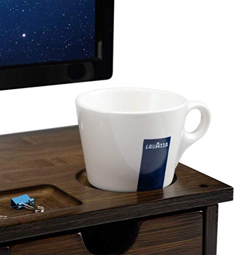 Abocofur Bamboo 2-Tier Monitor Stand Riser With Storage Drawers, Office&Home Shelf Organizer With Laptop Desktop Cellphone Printer Stand, 21.06"(L) X9.06(W) X5.43(H), Antique Brown #TOP6