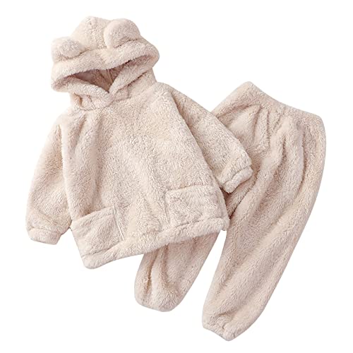 Toddler Baby Girl Boy Clothes Winter Warm Hooded Bear Ear Solid Sweatshirt Tops Pants 2Pcs 1 to 5T