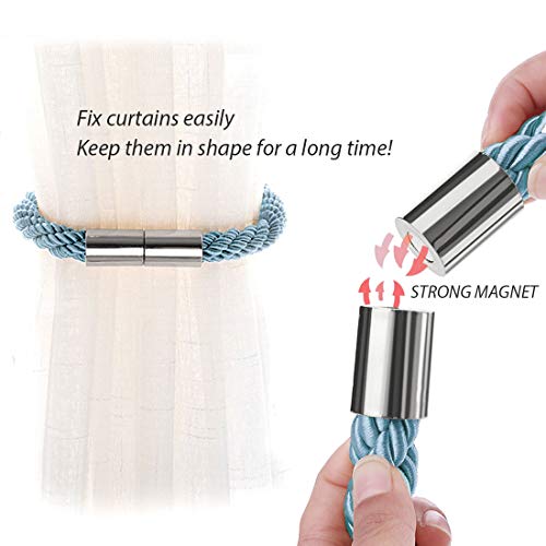 NICEEC 4 Pack Strong Magnetic Curtain Tiebacks Modern Simple Style Drape Tie Backs Convenient Decorative Weave Rope Curtain Holdbacks for Thin or Thick Home & Office Window Draperies (Teal) - Image 3