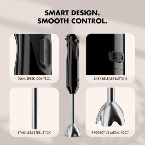 Image of Sujata Blendstick Hand Blender | 600W Powerful Motor | Dual Speed Control | Stainless Steel Immersion Blender | 18000 RPM | Detachable Stick | Ergonomic Design | Black