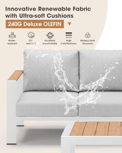 Image of Aluminum Outdoor Patio Furniture Set, 8 Seats Patio Conversation Sets, Oversized Outdoor Sectional with Washable Thick Cushions & Coffee Table for Backyard, Garden and Poolside, White